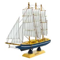 Miniatura Barco Navio De Madeira Veleiro Decorativo 22cm