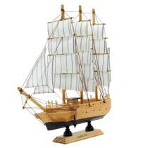 Miniatura Barco Navio de Madeira Veleiro Decorativo 29cm