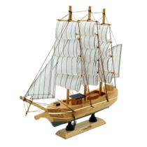 Miniatura Barco Navio de Madeira Veleiro Decorativo 29cm