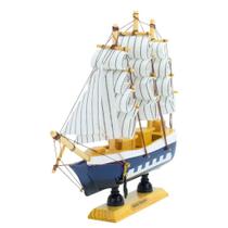 Miniatura Barco Navio de Madeira Veleiro Decorativo 29cm