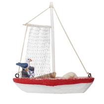 Miniatura Barco Navio De Madeira Veleiro Vermelho Decoração