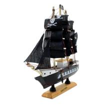 Miniatura Barco Navio Pirata de Madeira Veleiro Decorativo 24cm - Gici Decor