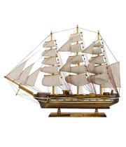 Miniatura Barco Navio Veleiro Casco Madeira Canhões 61x11x78cm