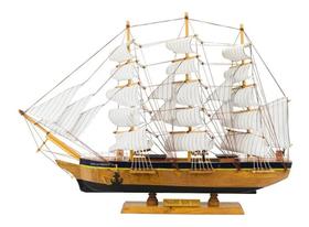 Miniatura Barco Navio Veleiro Madeira Base Preta Fraghta Sigio XVII 48x10x67cm