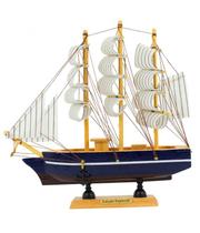 Miniatura Barco Navio Veleiro Madeira Casco Azul 21x4x21cm