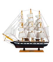 Miniatura Barco Navio Veleiro Madeira Casco Azul Base Marrom 44x9x49cm