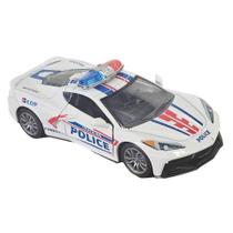 Miniatura Brinquedo Corvette Metal e Fricção 12 cm Comprimento Branco Policia