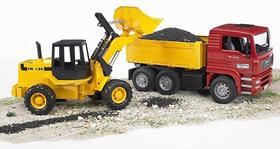 Miniatura Caminhão Caçamba Man + Trator de Pá Bruder 1/16