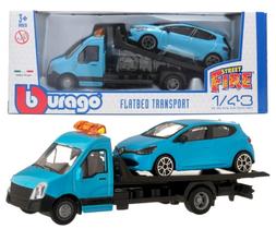 Miniatura Caminhão Guincho Prancha c/ Renault Clio - Street Fire - Azul - 1:43 - Burago Miniatura Caminhão Guincho Prancha c/ Renault Clio - Street Fire - Azul - 1:43 - Burago