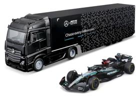 Miniatura Caminhão Mercedes Benz Actros Gigaspace c/ F1 Mercedes Benz W15 - 63 G. Russel - 1:43 - Burago Miniatura Caminhão Mercedes Benz Actros Gigaspace c/ F1 Mercedes Benz W15 - 63 G. Russel - 1:43 - Burago