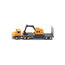 Miniatura Caminhão Plataforma Prancha com Escavadeira Hidráulica 1/87 Escala HO Metal Diecast Amarelo Miniatura Caminhão Plataforma Prancha com Escavadeira Hidráulica 1/87 Escala HO Metal Diecast Amarelo