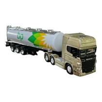 Miniatura Caminhão Scania Dourado Tanque Branco Welly 1:64