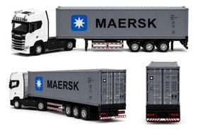 Miniatura Caminhão Scania R730 Container em metal 32 CM Cor:Branco