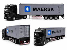 Miniatura Caminhão Scania R730 Container em metal 32 CM Cor:Preto Miniatura Caminhão Scania R730 Container em metal 32 CM Cor:Preto
