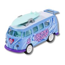 Miniatura Carro Volkswagen Kombi T1 Love Peace Music 1/64 Azul Majorette