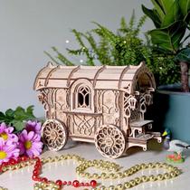 Miniatura Carroça de Caravana Nômade Quebra-Cabeça MDF Miniatura Carroça de Caravana Nômade Quebra-Cabeça MDF