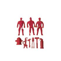 Miniatura de Brinquedo Bombeiros e Equipamentos - 9 Unidades