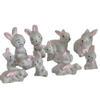 Miniatura de Coelhos Família 12 peças de Porcelana Decoração Miniatura de Coelhos Família 12 peças de Porcelana Decoração