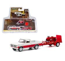 Miniatura Ford F-100 1972 & Utility Trailer com Indian Scout 1920 Hitch & Tow 1/64 Greenlight