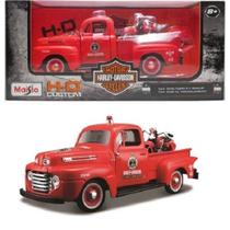 Miniatura Ford F1 Pick-up 3100 1948 e Harley Davidson Knucklehead 1936 1/24 Vermelho - Maisto Miniatura Ford F1 Pick-up 3100 1948 e Harley Davidson Knucklehead 1936 1/24 Vermelho - Maisto