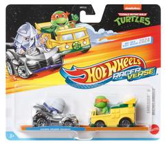 Miniatura hot wheels racer verse tartarugas ninja shredder e michelangelo