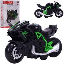 Miniatura Moto Esportiva Pull Back Preto e Verde 1:14 CBS0687 - Castela