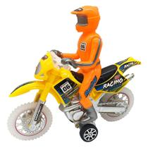 Miniatura Moto Offroad Com Boneco Som Luz E Fricção 26cm - Dm Toys