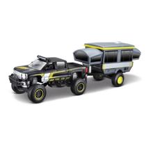 Miniatura Picape Chevrolet Silverado Z71 Com Trailer Camper Preto Maisto 21224