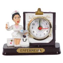Miniatura Profissional Enfermeira De Resina Com Relógio 8Cm