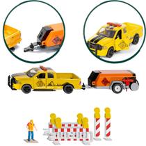 Miniatura RAM 1500 com Trailer e Compressor Siku 150 Metal Diecast Amarelo 3505 Colecionável OffRoad