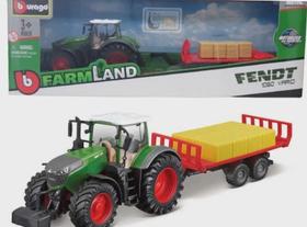 Miniatura Trator Agrícola Massey Ferguson 8740S (11 cm) c/ Reboque de Fardos - Farm Land - Burago