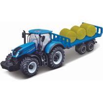 Miniatura Trator Nh T7.315 Com Caçamba E Feno Azul Maisto 15590