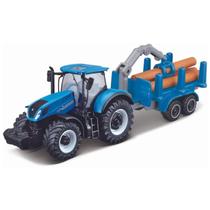 Miniatura Trator Nh T7.315 Com Caçamba E Tronco Azul Maisto 15590