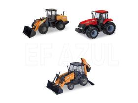 Miniatura Trator + Pá Carregadeira + Retroescavadeira Case