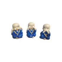 Miniatura Trio Buda Sabios Cego Mudo e Surdo Porcelana - Azul
