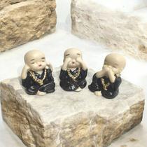 Miniatura Trio Buda Sabios Cego Mudo e Surdo Porcelana Preto