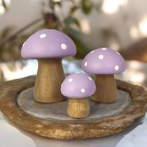 Miniatura Trio Cogumelo Lilas Enfeite Decoracao Ceramica