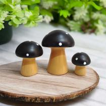 Miniatura Trio Cogumelo Preto Decoracao Halloween Ceramica