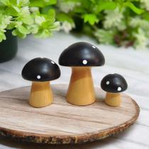 Miniatura Trio Cogumelo Preto Decoracao Halloween Ceramica - Decore Casa