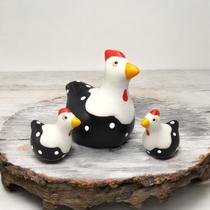 Miniatura Trio Familia Galinha Enfeite Decoracao Ceramica