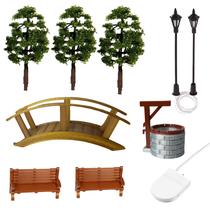 Miniaturas 2xBanco 2xPoste 1xPonte 3xArvore 1xPoço Maquete