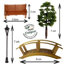 Miniaturas 2xBanco 2xPoste 1xPonte 3xArvore Maquete Terrario