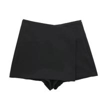 Minissaia Assimétrica de Cintura Alta - Shorts para Mulheres (Preto e Rosa) - Moda Outono