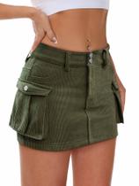 Minissaia cargo Mancreda com botão de cintura baixa Bodycon Corduroy Minissaia cargo Mancreda com botão de cintura baixa Bodycon Corduroy