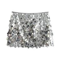 Minissaia de Lantejoulas Prateadas com Cintura Alta - Saias Curtas e Elegantes Minissaia de Lantejoulas Prateadas com Cintura Alta - Saias Curtas e Elegantes