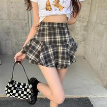 Minissaia em camadas Y2K cintura alta tartan babados xadrez saia skort feminino roupa estética Minissaia em camadas Y2K cintura alta tartan babados xadrez saia skort feminino roupa estética