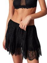 Minissaia ensswliz feminina de renda em camadas com borda floral, cintura baixa