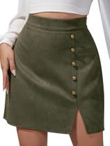 Minissaia Ezcosplay de camurça sintética com fenda na cintura alta, verde militar Minissaia Ezcosplay de camurça sintética com fenda na cintura alta, verde militar