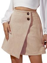 Minissaia Ezcosplay de cintura alta de camurça sintética A Line Bege Minissaia Ezcosplay de cintura alta de camurça sintética A Line Bege
