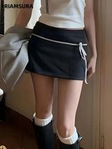Minissaia Feminina De Cintura Baixa Com Patchwork, Bandagem, Linha A, Casual, Slim, Moda Verão 2024